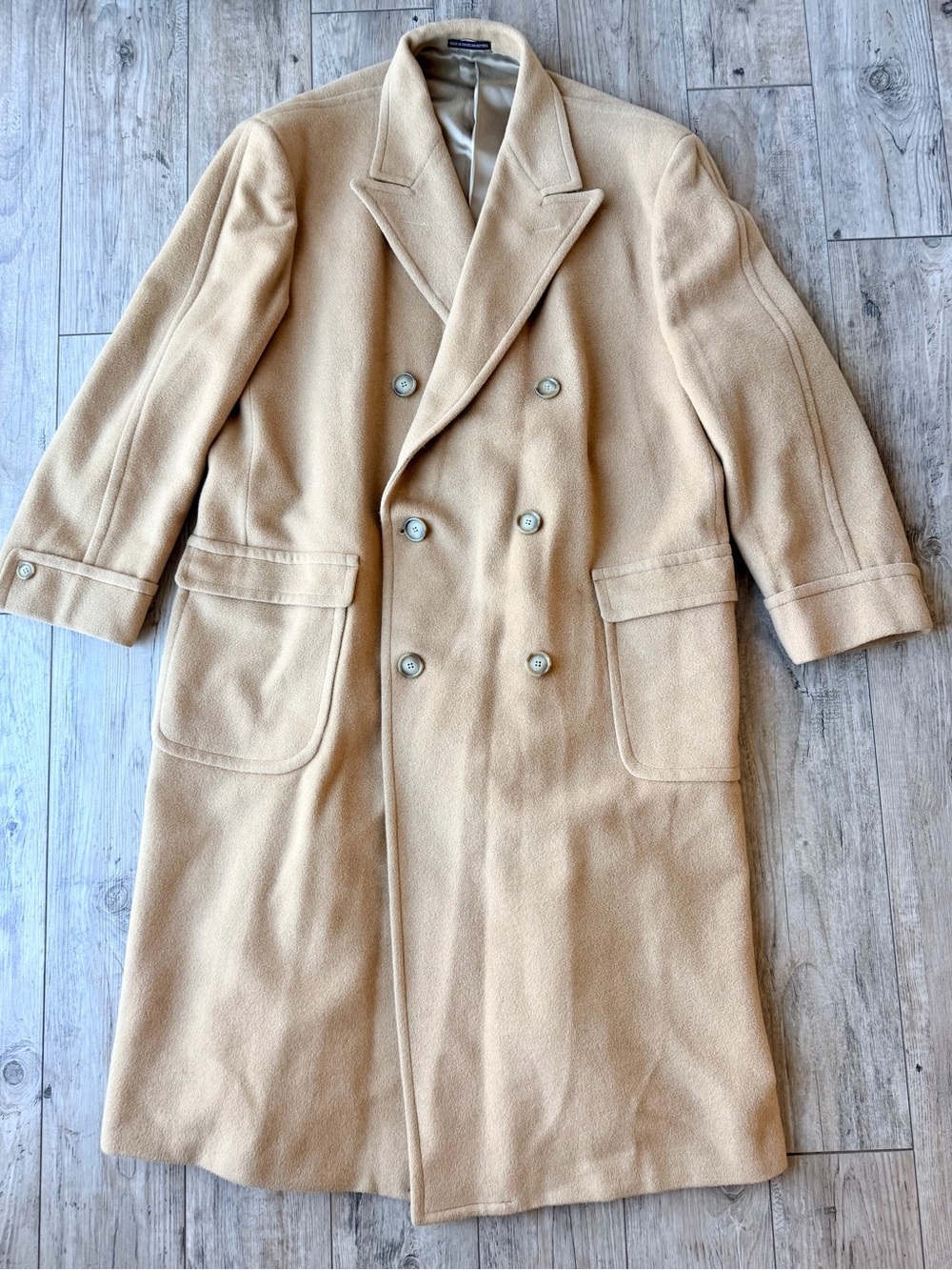 Vintage Polo University Club Ralph Lauren Camel Hair Double Breasted Overcoat 44